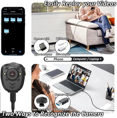Vista 5 de KSADBOSSBO Cámara Corporal con Grabación 1080P Cámara Espía Oculta Inalámbrica con Tarjeta de 64GB Incorporada Grabadora Policial 1080P Cámara