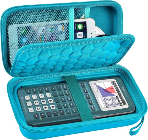 Vista 8 de PAIYULE - Funda para calculadora TI-84 83 Plus CE, EVO, TI-Nspire CX II, color negro Hard shell calculator case, zip mesh pocket, elastic strap
