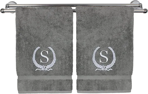 Vista 144 de Toalla de mano con monograma, regalo personalizado, 16 x 30 pulgadas, letra blanca bordada con diseño de corona en toalla negra, extra absorbente