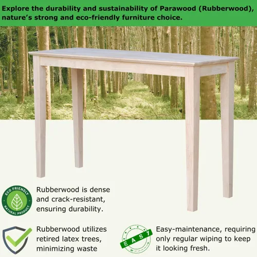 Vista 3 de International Concepts - Mesa consola Shaker, 48 pulgadas de largo, madera de parawood maciza, sin terminar