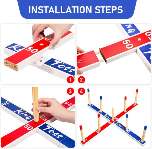 Vista 5 de Juegos de juguetes para interiores y exteriores, juego de lanzamiento de anillos de madera grandes mejorados para niños, juegos de césped al aire