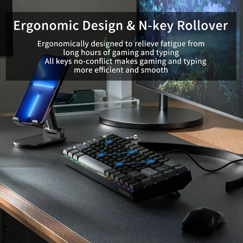 Vista 7 de Newmen GM681 - Teclado mecánico, 68 teclas, compacto, USB, 60% personalizado, retroiluminado con LED, intercambiable en caliente, pequeño teclado