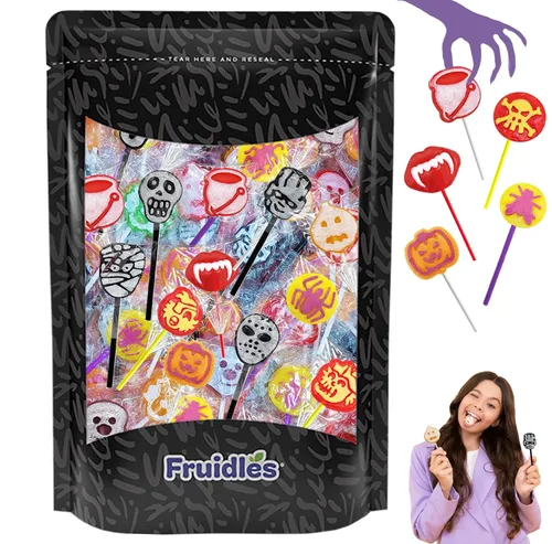 Vista 9 de Fruidles 20 unidades de paletas de tatuajes de Halloween, paquete variado, rellenos de bolsas de fiesta, envueltos individualmente
