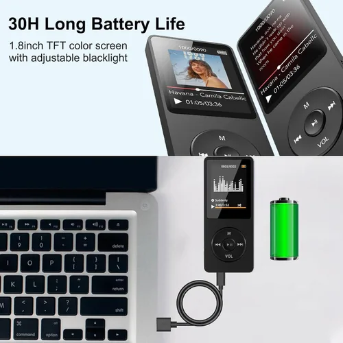 Vista 8 de Reproductor de MP3 con Bluetooth 5.0, pantalla de 1.8 pulgadas, reproductor de música portátil con altavoz HD, música HiFi compatible con radio FM