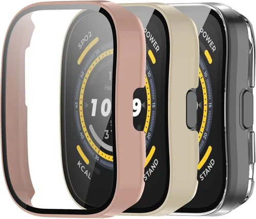 Vista 8 de Protector de pantalla diseñado para Amazfit Bip 5 con película de vidrio templado, parachoques de policarbonato duro, cubierta completa, accesorios
