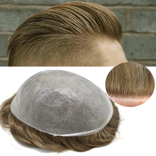 Vista 27 de Pieza de pelo para hombre, sistema de reemplazo de cabello de piel ultra fina para hombres, pieza de pelo de tupé para hombres, cabello humano real