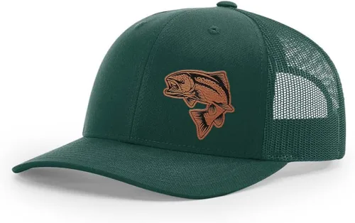 Vista 14 de Sombrero de pesca de salmón con parche de cuero grabado láser Richardson 112 Snapback Trucker Cap