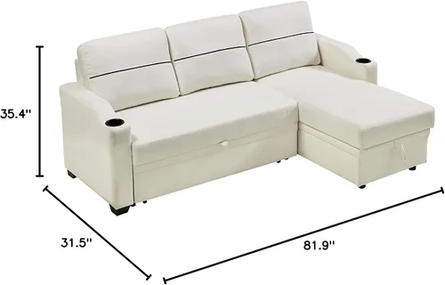 Vista 2 de Sofá modular convertible, moderno sofá de lino de 3 asientos, sofá reversible con diván de almacenamiento en forma de L para espacios pequeños, sala