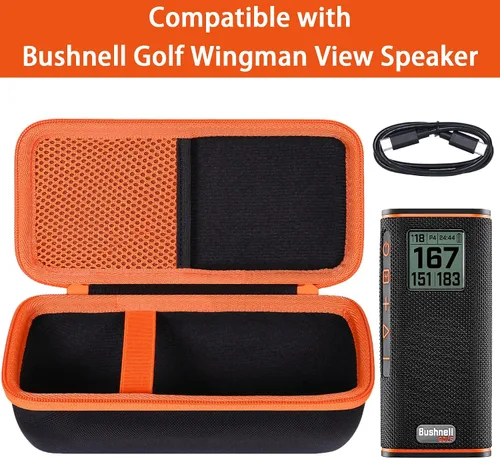 Vista 3 de co2CREA Funda rígida compatible con altavoz GPS Bushnell Golf Wingman View Estuche negro + cremallera naranja