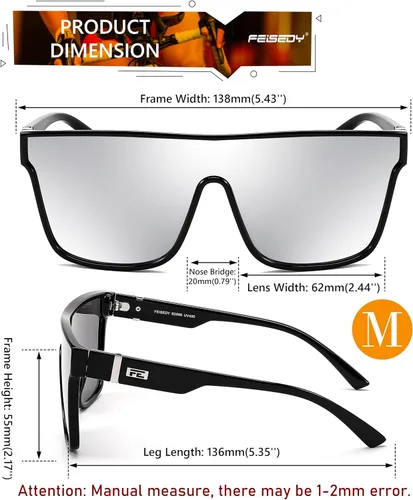 Vista 6 de FEISEDY Gafas de sol planas de moda de gran tamaño Cuadradas Sombras Mujeres Hombres UV400 B2996