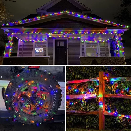 Vista 8 de QITONG Guirnalda de 500 luces LED de Navidad de 165 pies para exteriores, impermeable, luces multicolor con 8 modos, cable verde, luces parpadeantes