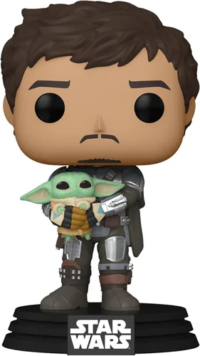 Vista 3 de POP Funko Star Wars: The Mandalorian - Mandalorian (Din Djarrin) Sosteniendo al Niño (Grogu), Multicolor (54525)