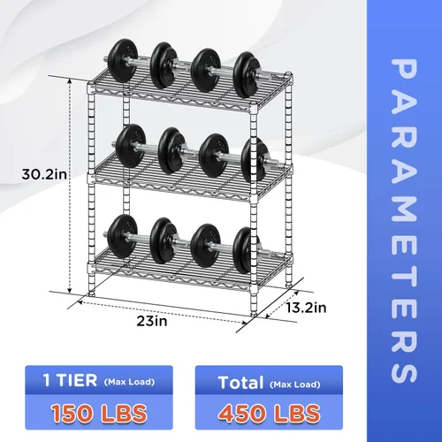 Vista 3 de FDW Estantería ajustable con 3 estantes, estantes de alambre, estantes de metal, estante de almacenamiento, 13 pulgadas de profundidad x 23 pulgadas