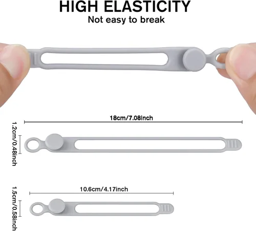 Vista 3 de 32 bridas de silicona para cables, organizador de cables de datos, correas de cables de silicona, reutilizables, organizadores de cables elásticos