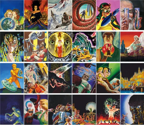 Vista 2 de Pegatinas grandes (24 piezas 2.5"x3.5") Vintage SciFi Surrealism Comic Art