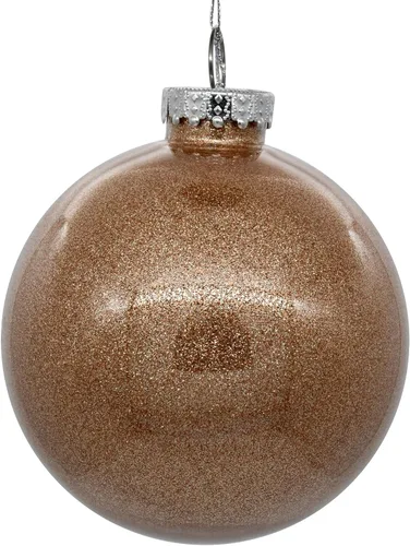 Vista 26 de Vickerman Adorno navideño de bola transparente de 3 pulgadas con interior de purpurina dorada antigua. Oro envejecido