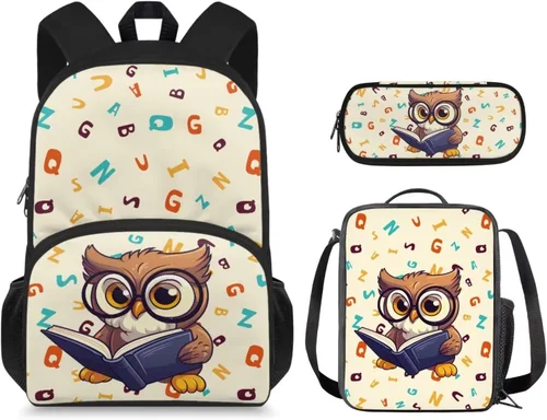 Vista 24 de Mochila 3D Otter para niños de 9 a 11 años, bonita mochila para niñas para la escuela, mochila elegante para niños con lonchera y bolsa