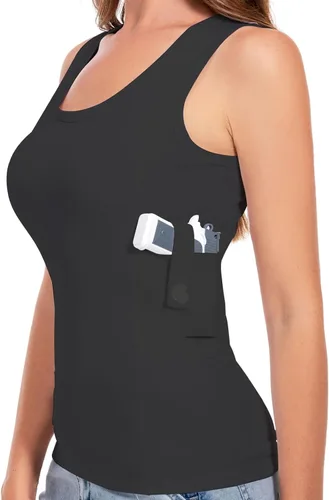 Vista 6 de Camiseta sin mangas con funda de transporte oculto, camisa táctica de compresión para uso diario, se adapta a equipos pequeños y compactos