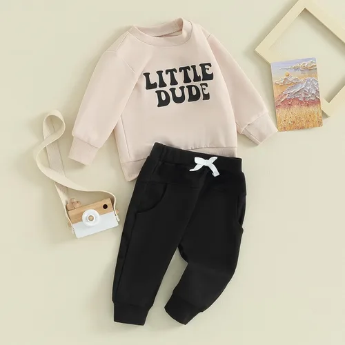 Vista 2 de Conjunto de sudadera de manga larga y pantalones deportivos elásticos para bebé niño pequeño