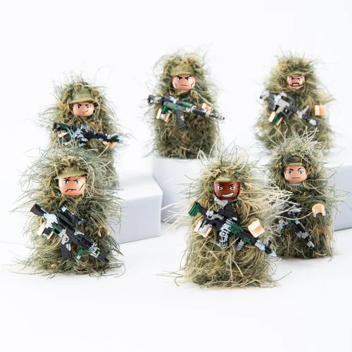 Vista 2 de Soldados de camuflaje militar, minifiguras de acción en fatigas de la jungla, figuras de soldados de fuerzas especiales en traje Ghillie con armas