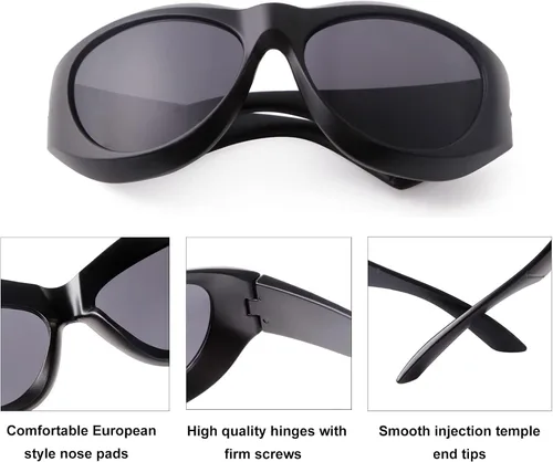 Vista 5 de SORVINO Gafas de sol ovaladas futuristas para mujeres y hombres, lentes envolventes de gran tamaño para mujeres y hombres, tonos beige y ros