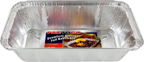 Vista 4 de PACTOGO Moldes de papel de aluminio de 2 libras para pan/pan con tapa de cúpula transparente (paquete de 12 juegos)