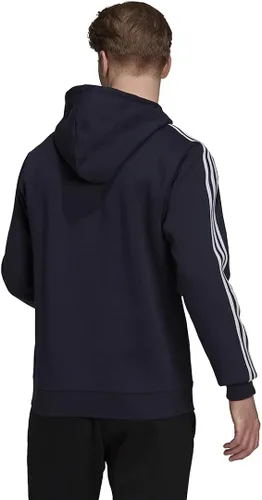 Vista 2 de adidas Sudadera con capucha de forro polar de 3 rayas para hombre, Gris jaspeado medio-negro.