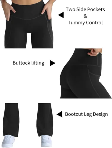 Vista 5 de Aurgelmir Pantalones de yoga para mujer, de forro polar, cintura alta, pierna ancha, pantalones acampanados con bolsillos