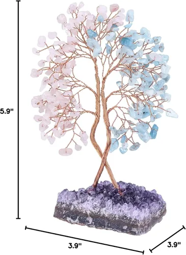 Vista 7 de Árbol de cristal doble curativo con base de amatista natural, bonsái de dinero de Feng Shui con energía positiva, decoración del hogar para riqueza
