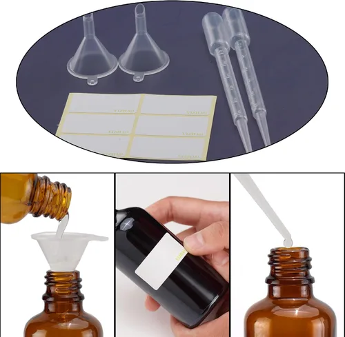 Vista 5 de YIZHAO Botellas de vidrio ámbar de 1 oz, con pequeño aerosol de niebla fina, tapa de metal, recargable para aceite esencial, viajes, limpieza