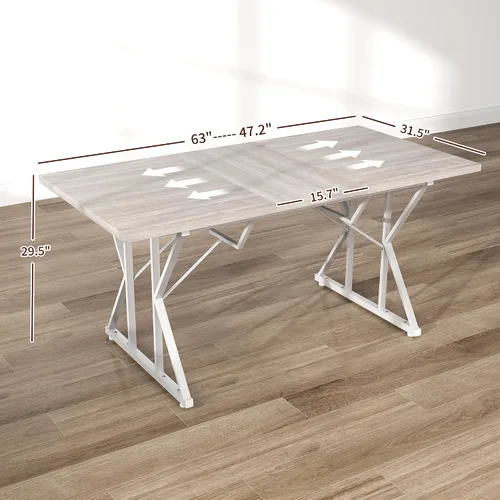Vista 2 de HOMCOM Mesa de comedor expandible de 47 a 63 pulgadas para 4-6 personas, mesa de comedor de granja con base de caballete de metal resistente