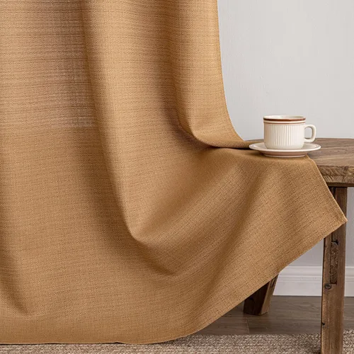 Vista 4 de MIULEE Cortinas texturizadas de lino sintético marrón natural de 84 pulgadas de largo, juego de 2 paneles para sala de estar y dormitorio, tejido