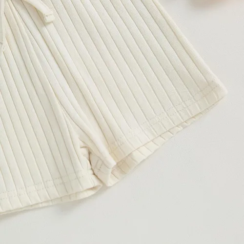 Vista 77 de Traje de verano para niña pequeña, de manga corta, acanalado, overol liso, pantalones cortos, ropa para recién nacidos