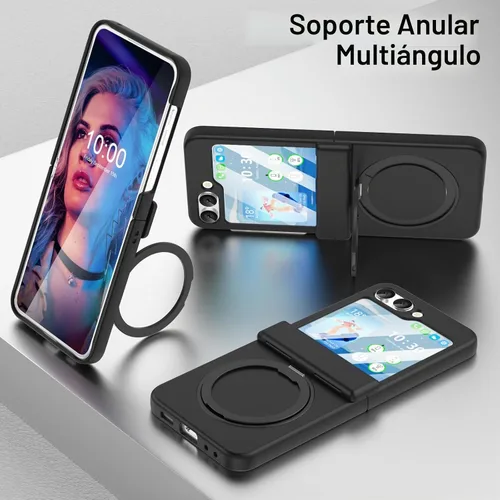 Vista 4 de Funda magnética diseñada para Galaxy Z Flip 5 con protección de bisagra y soporte [compatible con MagSafe] para Samsung Flip 5 Slim Funda protectora