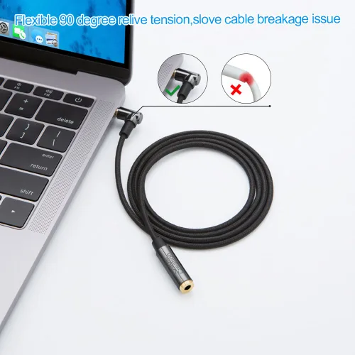 Vista 7 de CableCreation Cable de extensión de auriculares de 3.5mm 1.5 pies/0.45 m, cable estéreo de audio de ángulo recto de 3.5mm con cobre plateado
