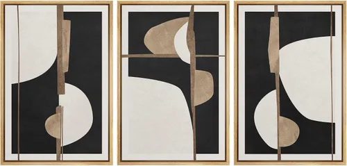 Vista 413 de SIGNFORD - Set de obras de arte en lienzo enmarcado para pared, ilustraciones abstractas de neblina del desierto en tonos neutros beige y marrón