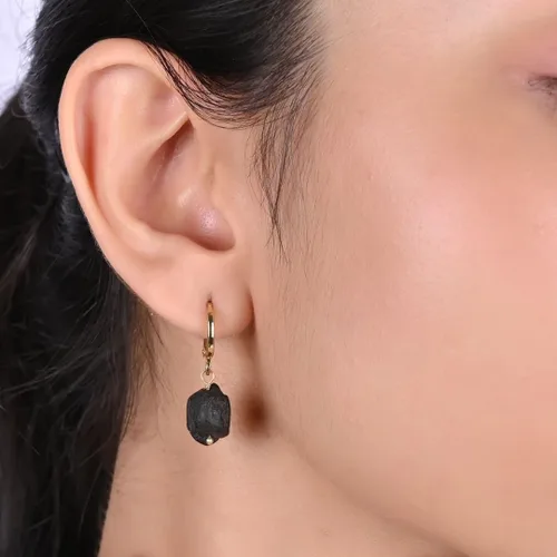 Vista 4 de Gempires Handmade Gemstone Hoop Earrings Raw Crystal Dangle Jewelry Hypoallergenic Gold Plated Lightweight Elegant Jewelry Gifts For Women