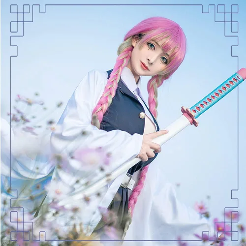 Vista 2 de Nezuko Cosplay de Zentisu Tanjiro Cosplay para adultos niños, traje Mitsuri Shinobu Inosuke, disfraz de anime de Halloween