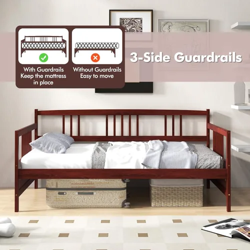 Vista 5 de KOMFOTT Marco de sofá cama de madera tamaño individual, marco de cama de sofá con soporte de listones de madera, no necesita somier, marco de sofá