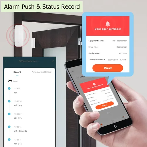 Vista 5 de Sensor de puerta WiFi inteligente: sensor de ventana inalámbrico con alerta de notificación de aplicaciones, sensor de contacto abierto de puerta
