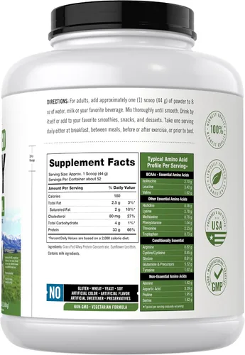 Vista 2 de Carlyle Polvo de Proteína de Suero de Vacas Alimentadas a Pasto 5 lb (80 oz) 33 g de Proteína por Porción Sin Sabor Sin Azúcar ni Hormonas