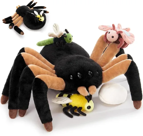 Vista 20 de MorisMos 4 piezas de animales salvajes africanos de peluche, mamá de 18 pulgadas con 3 cachorros de bebé, juguetes de peluche suaves y esponjosos