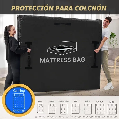 Vista 41 de Bolsas de colchón para mudanza y almacenamiento, protector de colchón impermeable, funda de colchón Cal King con 8 asas resistentes y cremallera Gris