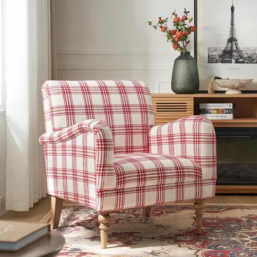 Vista 12 de HULALA HOME Farmhouse Accent Chair with Plaid Pattern, Black Negro