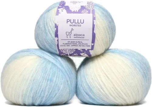 Vista 25 de Pullu - Juego de 3 madejas de hilo de lana de alpaca bebé y merino (150 gramos) de peso worsted - Procedencia directa de Perú - Celestialmente suave
