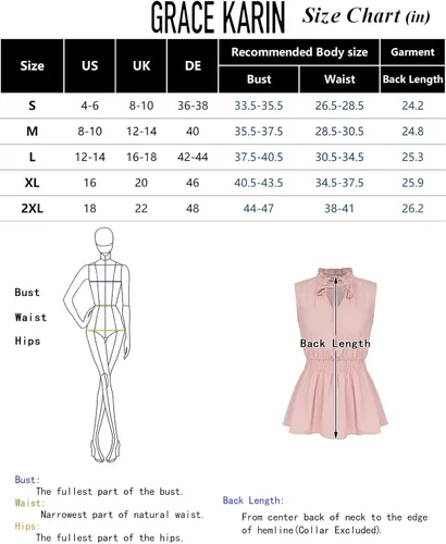 Vista 6 de GRACE KARIN Camisetas sin mangas para mujer, blusas casuales de verano con cuello en V, a la moda, con volantes