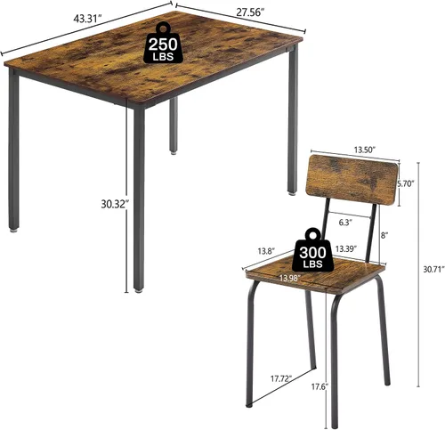 Vista 3 de Juego de mesa de comedor para 4, sillas de comedor de 5 piezas con respaldo para espacios pequeños, juego de mesa de bar y sillas, juego de mesa