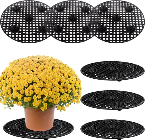 Vista 10 de 4 elevadores de macetas, soporte resistente, soporte redondo negro para plantas, elevadores de plástico de 8 pulgadas para interiores y exteriores