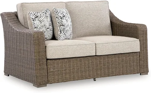 Vista 32 de Signature Design by Ashley Beachcroft - Sofá resistente a la intemperie con tela casual para interiores/exteriores con cojín y 2 cojines Negro