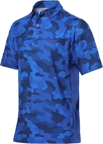 Vista 3 de DEOLAX Polo para hombre que absorbe la humedad, ajuste seco, camisa de golf para hombre, ajuste regular, estampado de moda, polo de manga corta